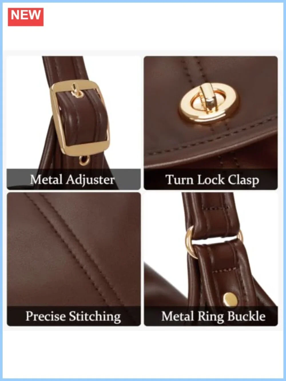 Large Hobo Shoulder Bag Faux Leather Multi-Pocket Turn Lock Everyday Purse